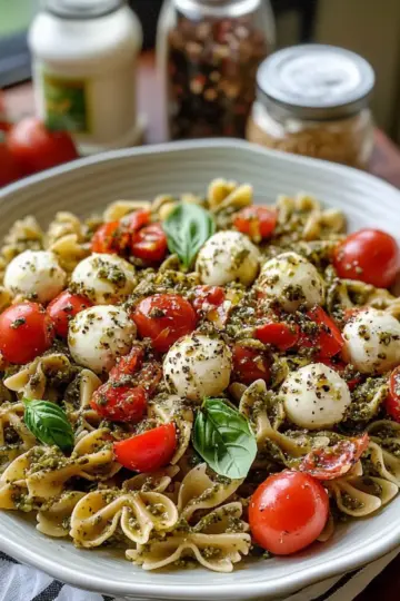 Light Pesto Caprese Pasta Salad