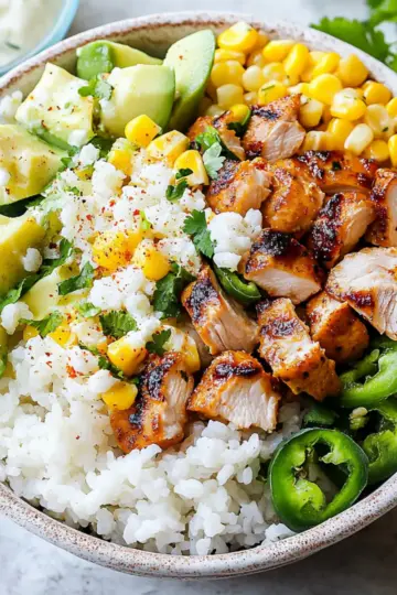 Street Corn Chicken Rice Bowl