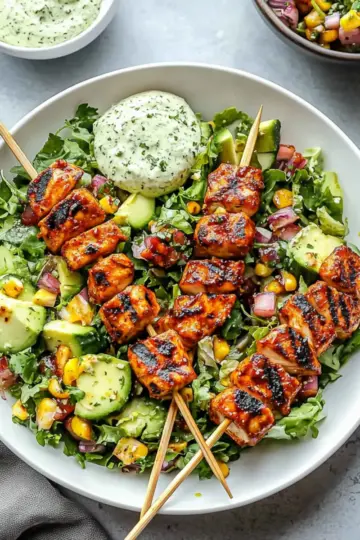 bbq chicken skewer salad