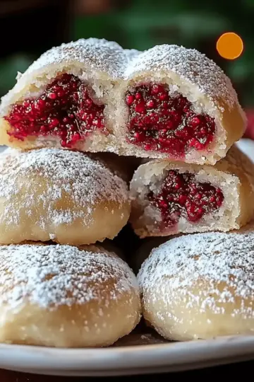 Raspberry Filled Almond Snowball Cookies