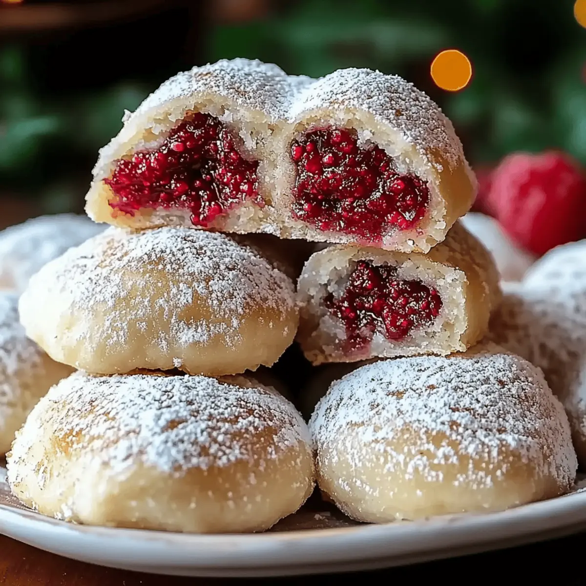 Raspberry Filled Almond Snowball Cookies
