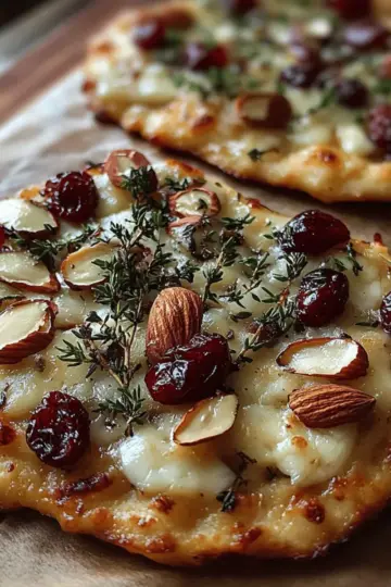 Crispy Flatbread with Brie, Cranberries & Toasted Almonds