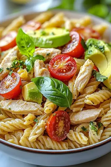 Healthy Chicken Pasta Salad with Avocado, Tomato Recipe