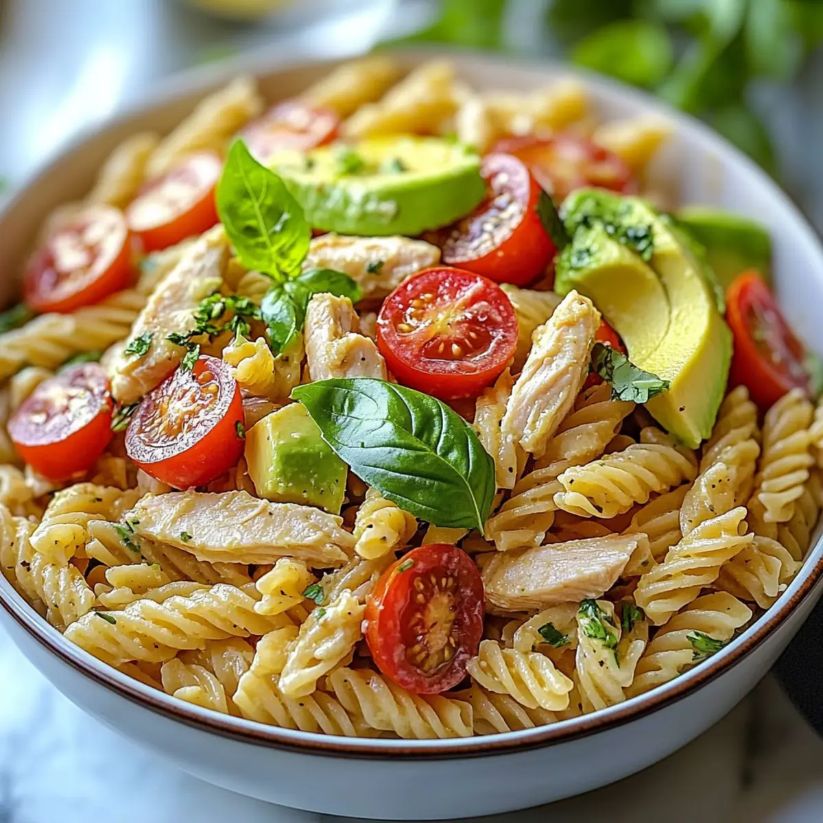 Healthy Chicken Pasta Salad with Avocado, Tomato Recipe