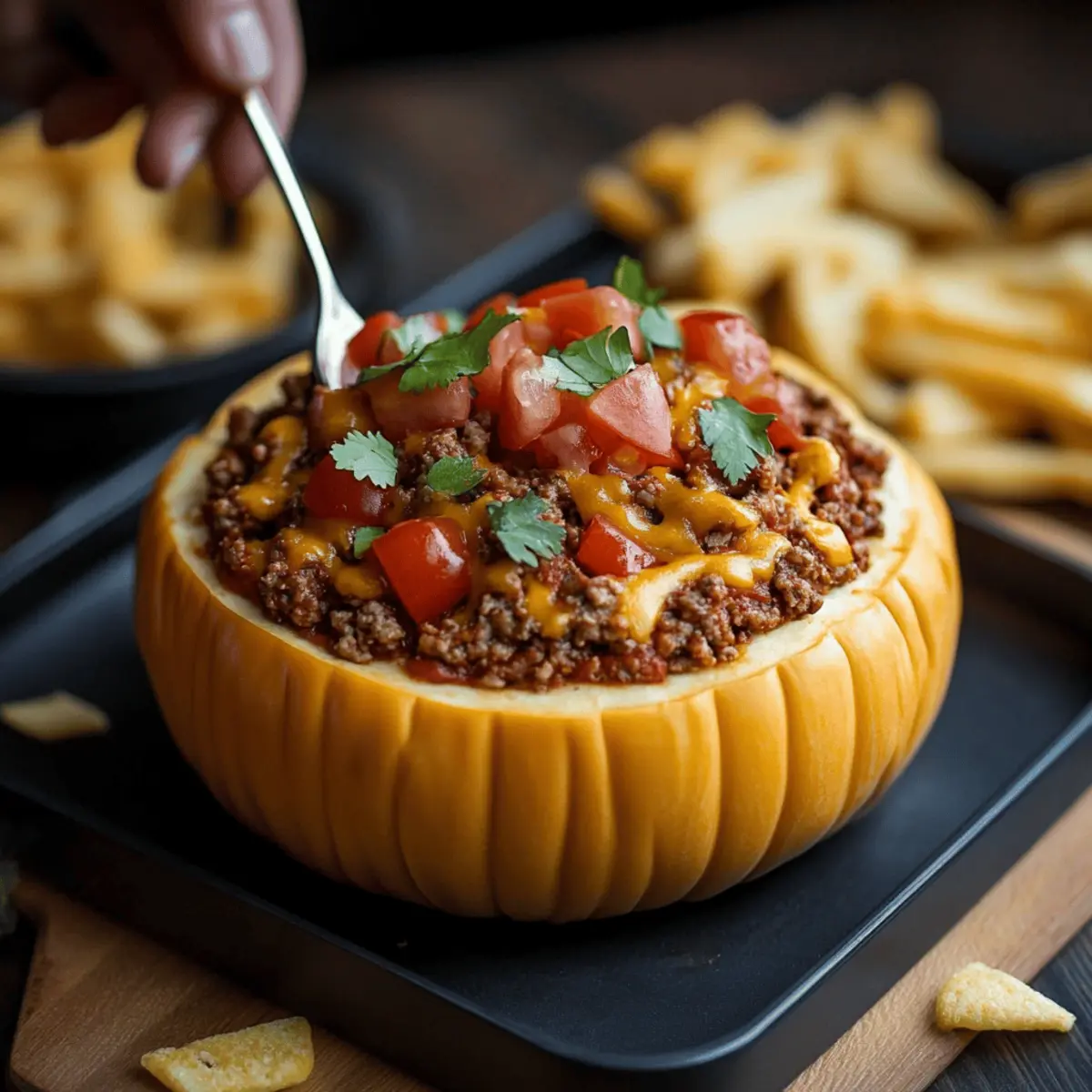 Pumpkin Taco Dip in a Hollowed Mini Pumpkin