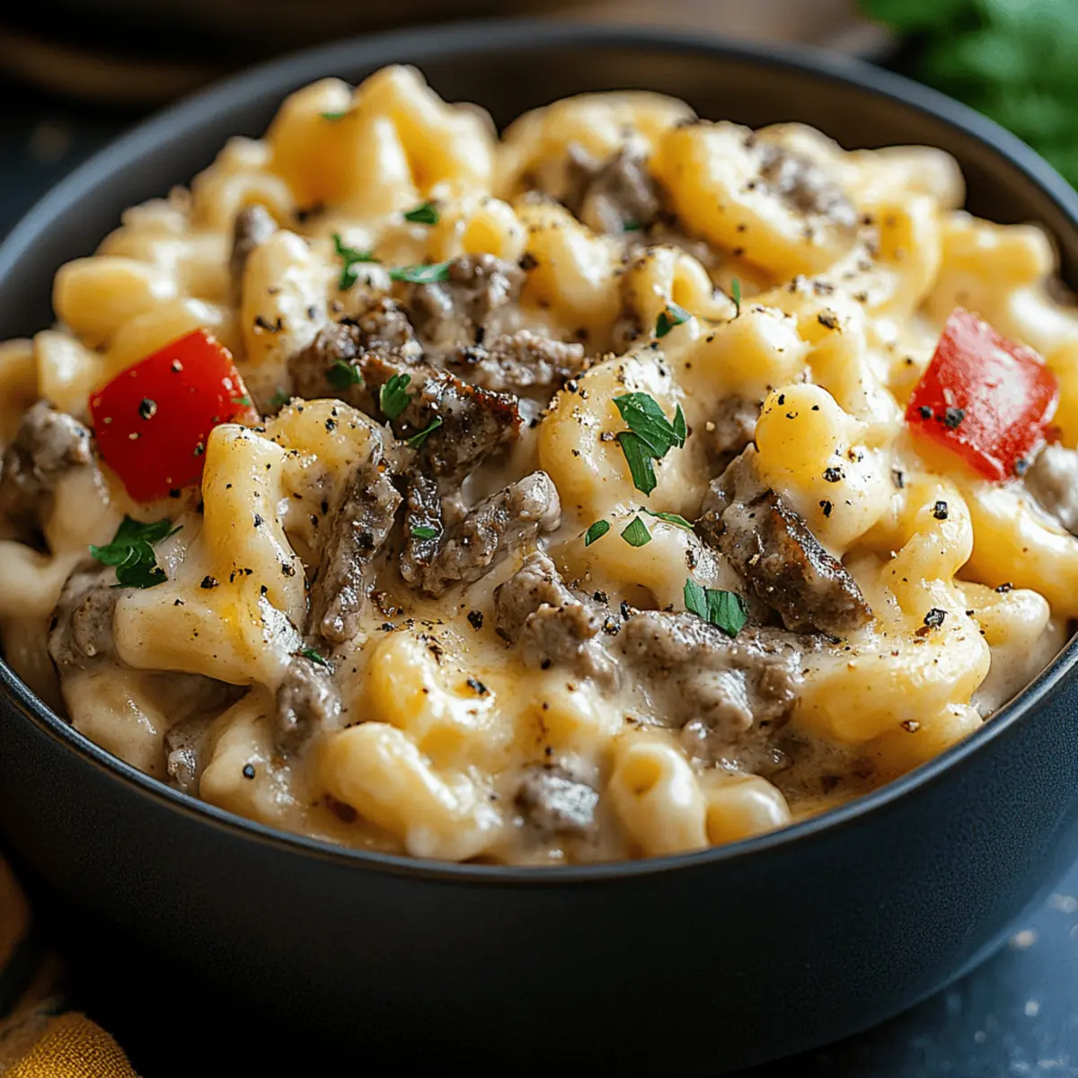 Creamy Philly Cheesesteak Mac & Cheese