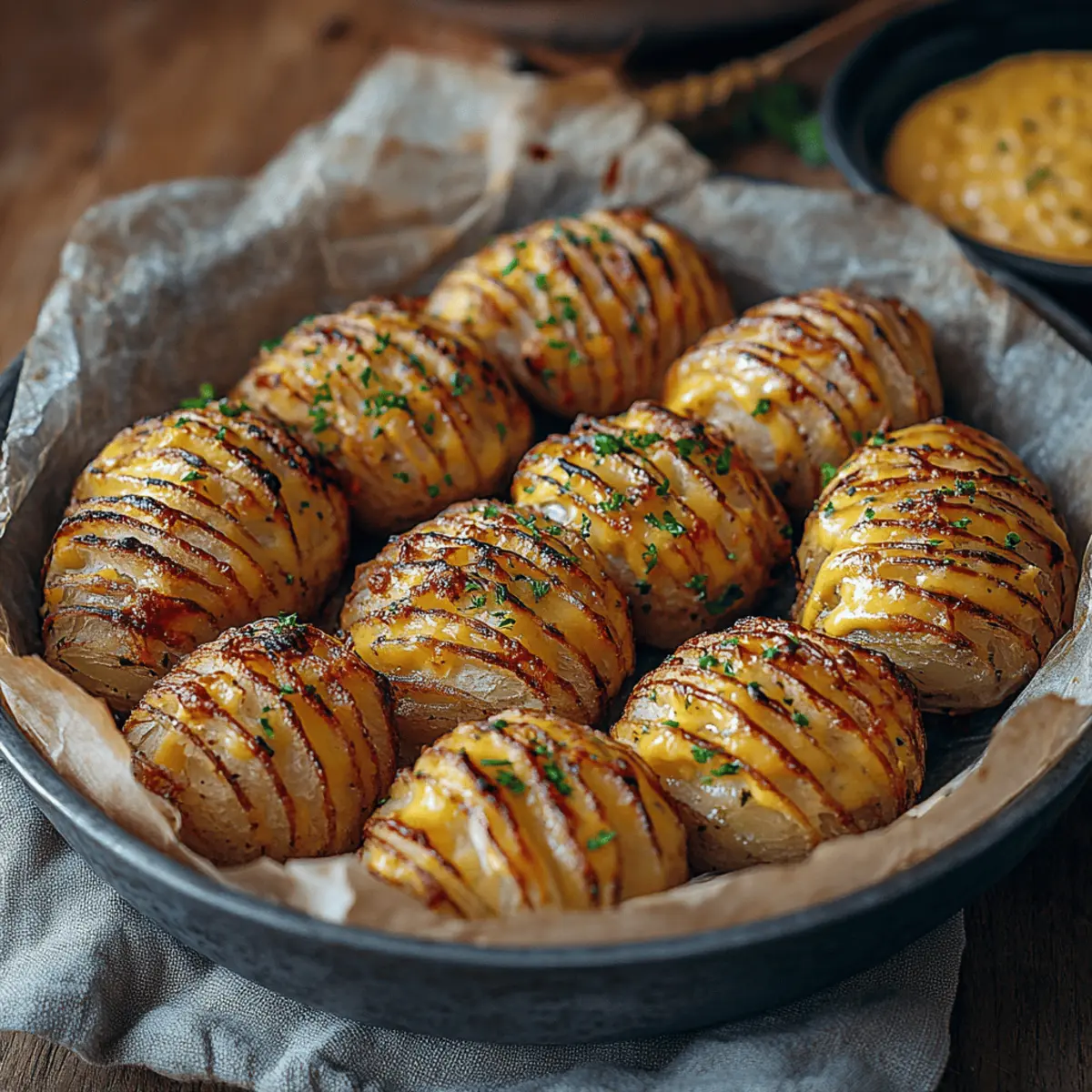 Oven-Baked Mini Hasselback Potatoes with Vegan Cajun Mayo