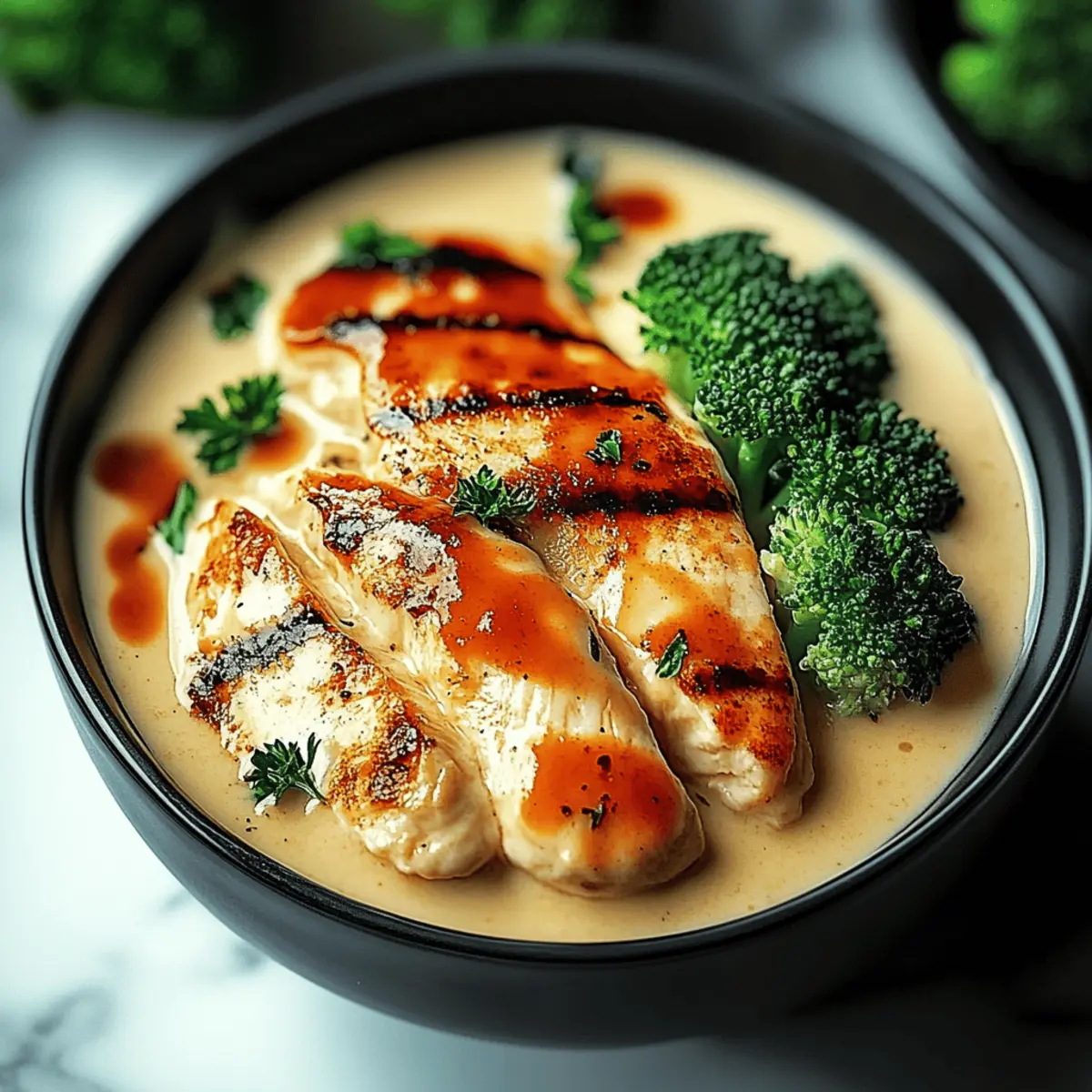 Grilled Chicken & Broccoli Bowls with Creamy Garlic Sauce
