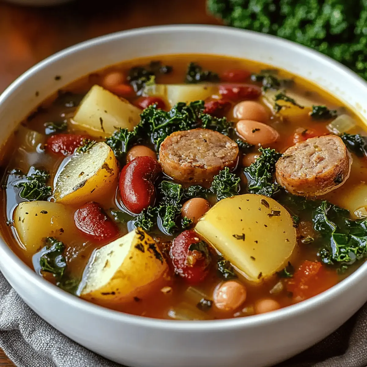 Hearty Sausage Soup with Potatoes, Beans, and Kale