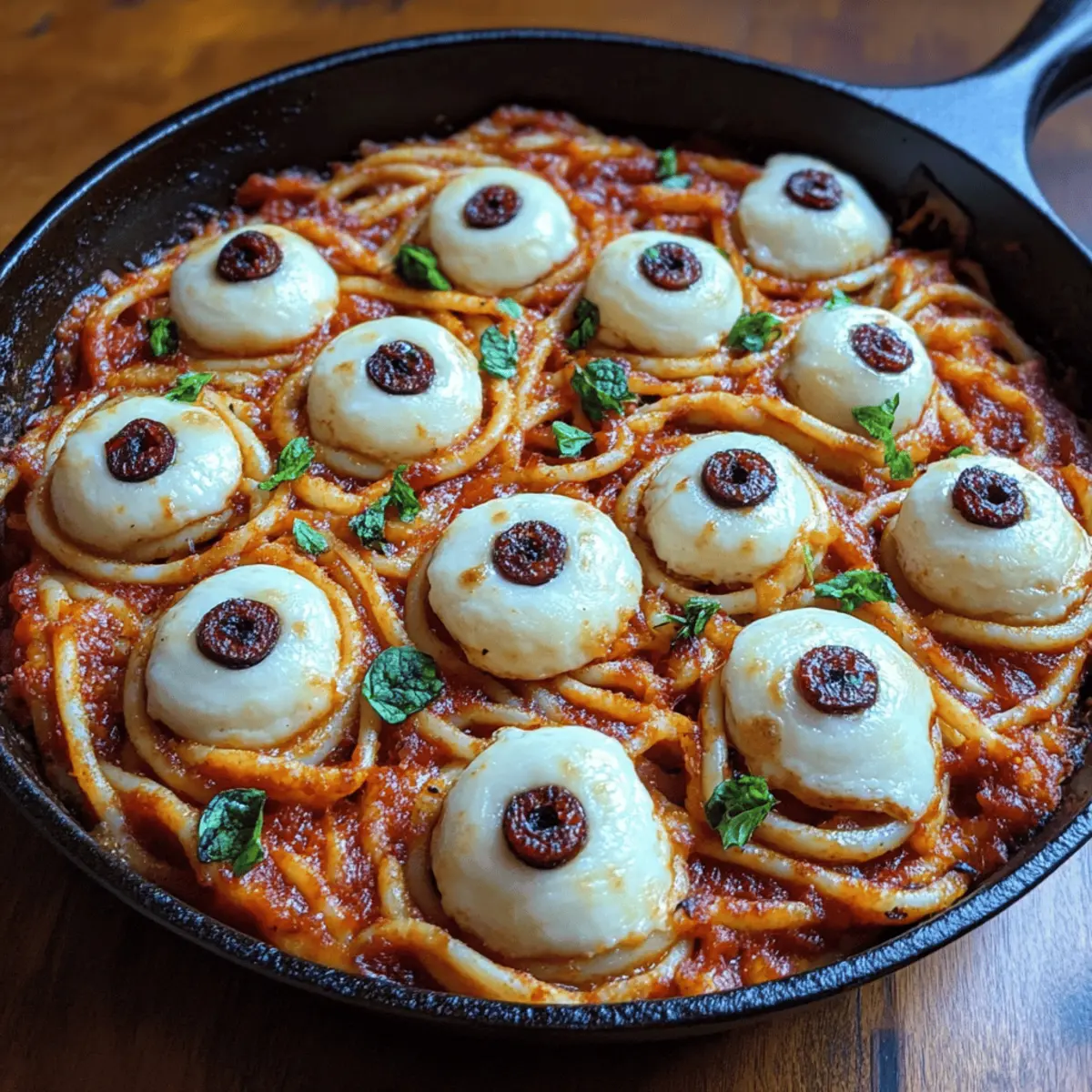 Bloody Spaghetti with Mozzarella Eyeballs