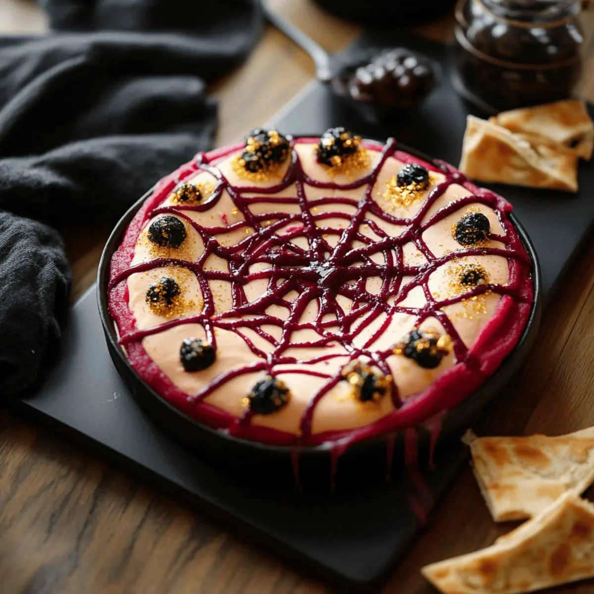 Bloody Beet Hummus with Cheese Web