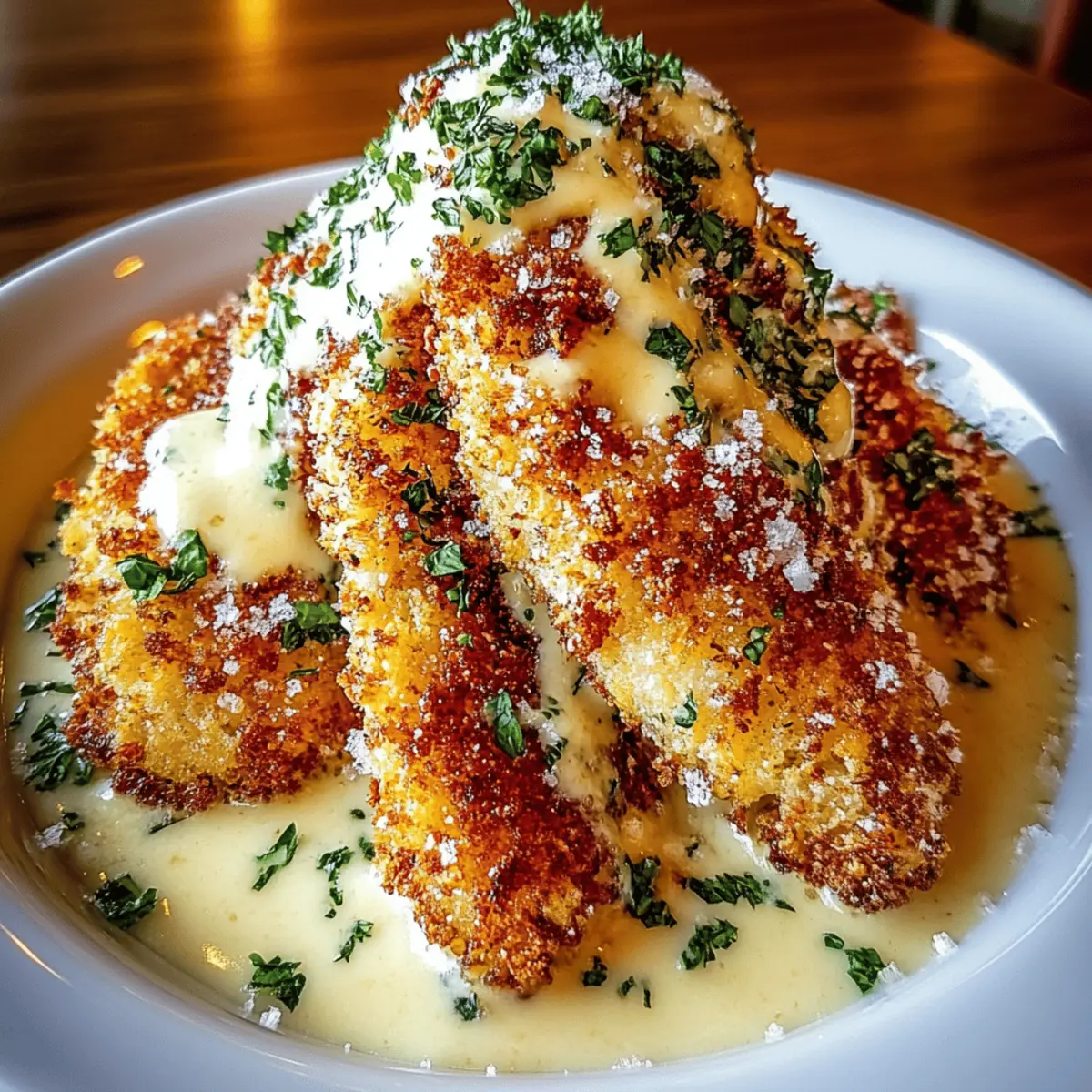 Crispy Parmesan Chicken with a Rich Garlic Sauce