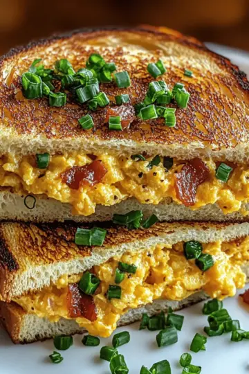 Breakfast Grilled Cheese with Scrambled Eggs and Bacon