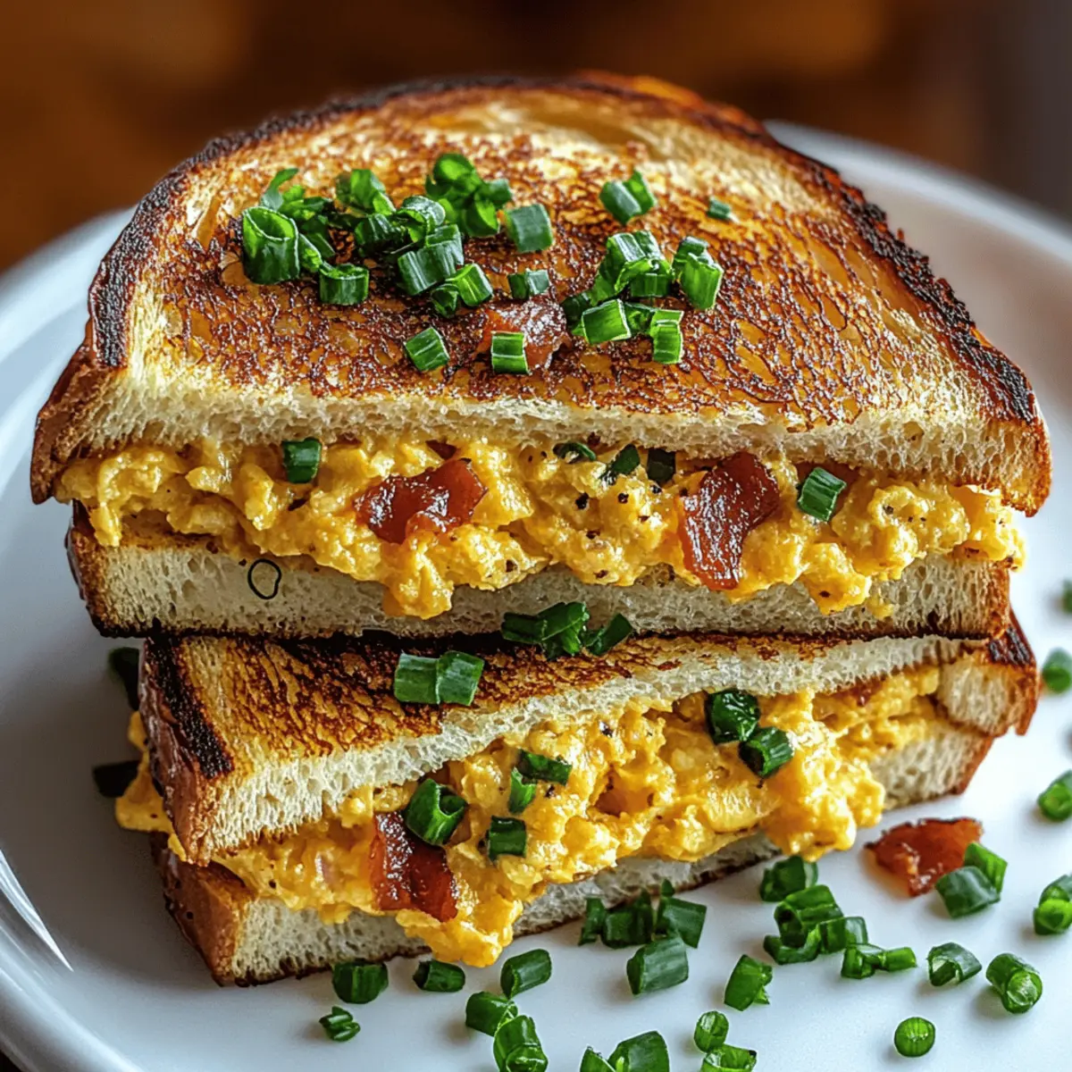 Breakfast Grilled Cheese with Scrambled Eggs and Bacon