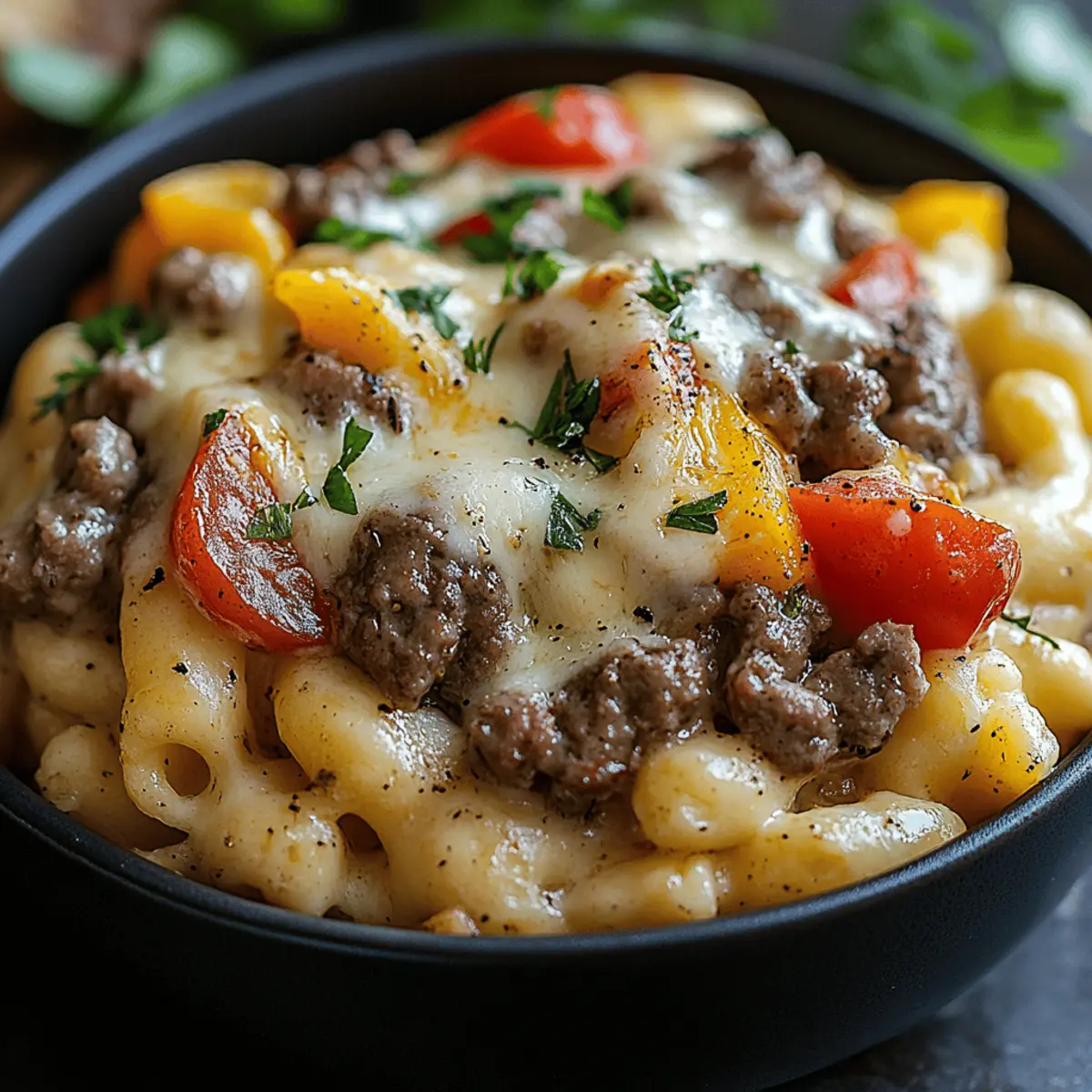 Creamy Philly Cheesesteak Mac & Cheese