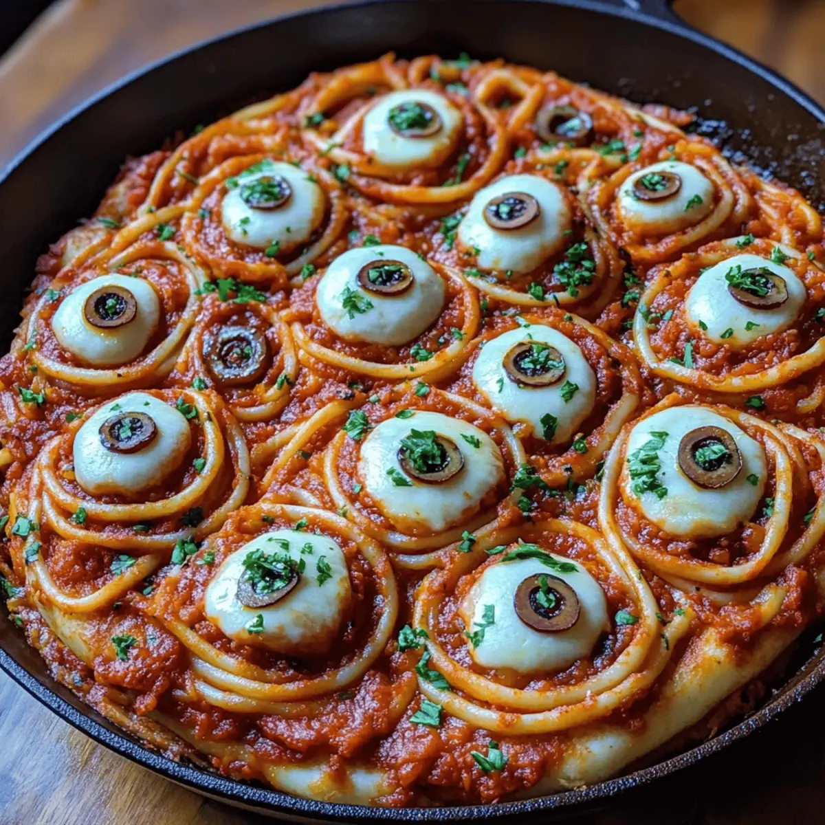 Bloody Spaghetti with Mozzarella Eyeballs