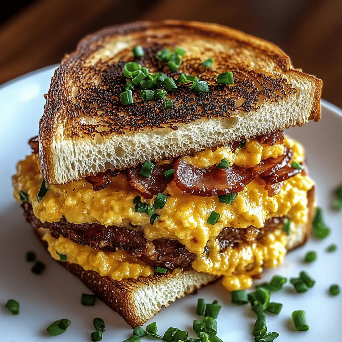 Breakfast Grilled Cheese with Scrambled Eggs and Bacon