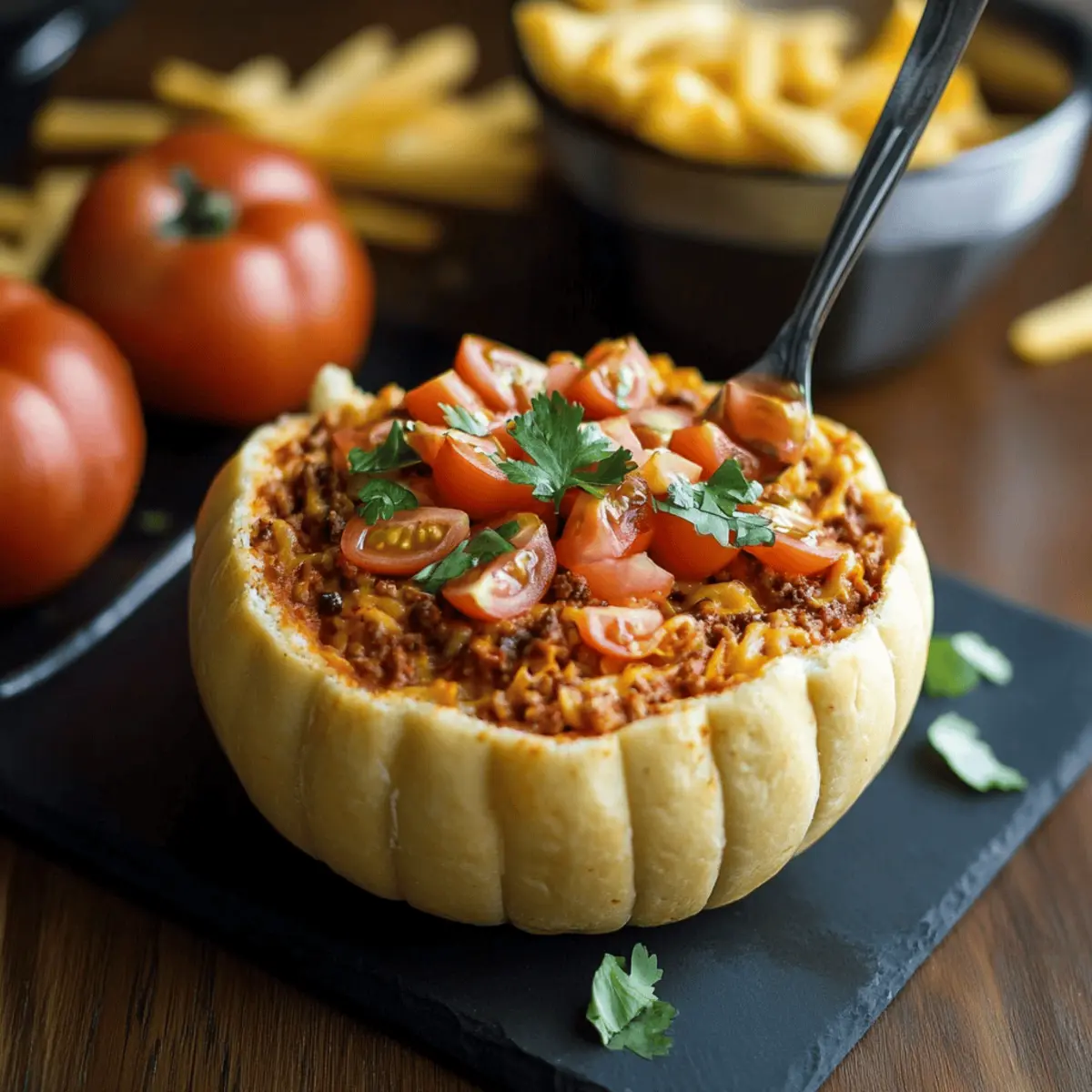 Pumpkin Taco Dip in a Hollowed Mini Pumpkin