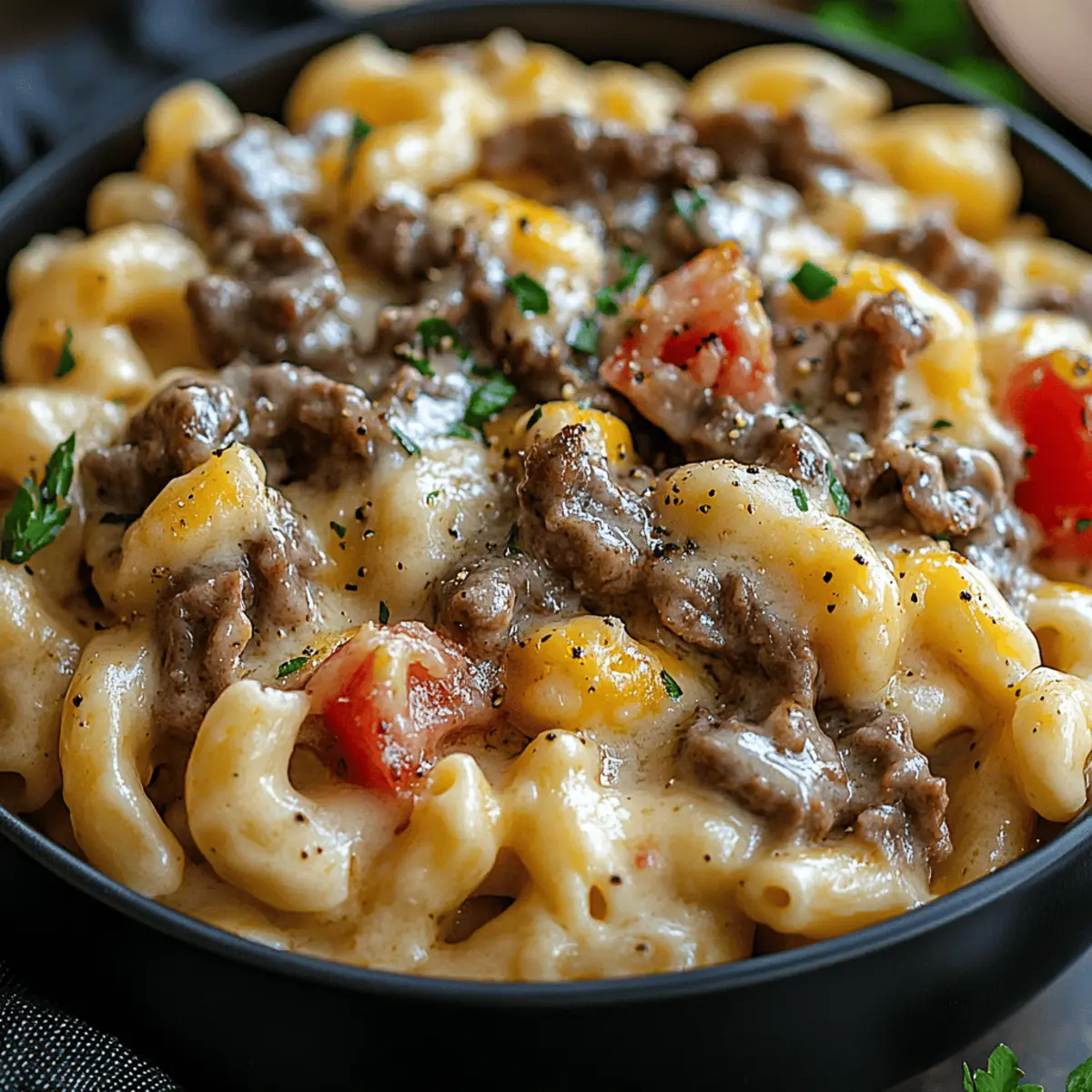 Creamy Philly Cheesesteak Mac & Cheese