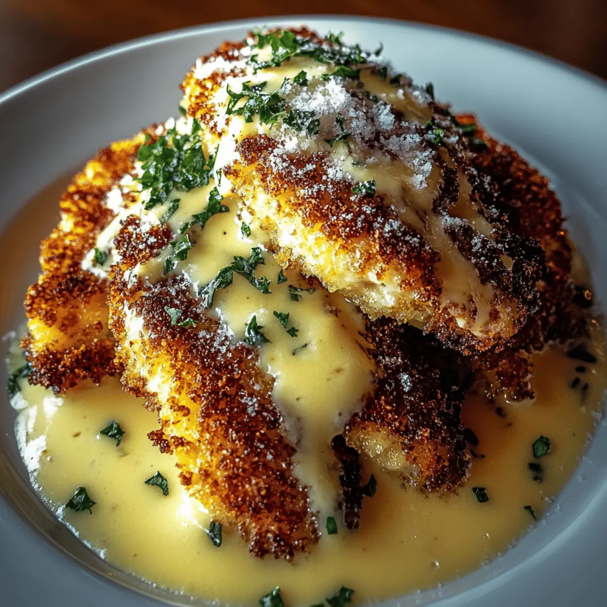 Crispy Parmesan Chicken with a Rich Garlic Sauce