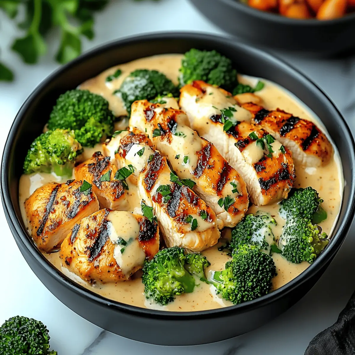 Grilled Chicken & Broccoli Bowls with Creamy Garlic Sauce