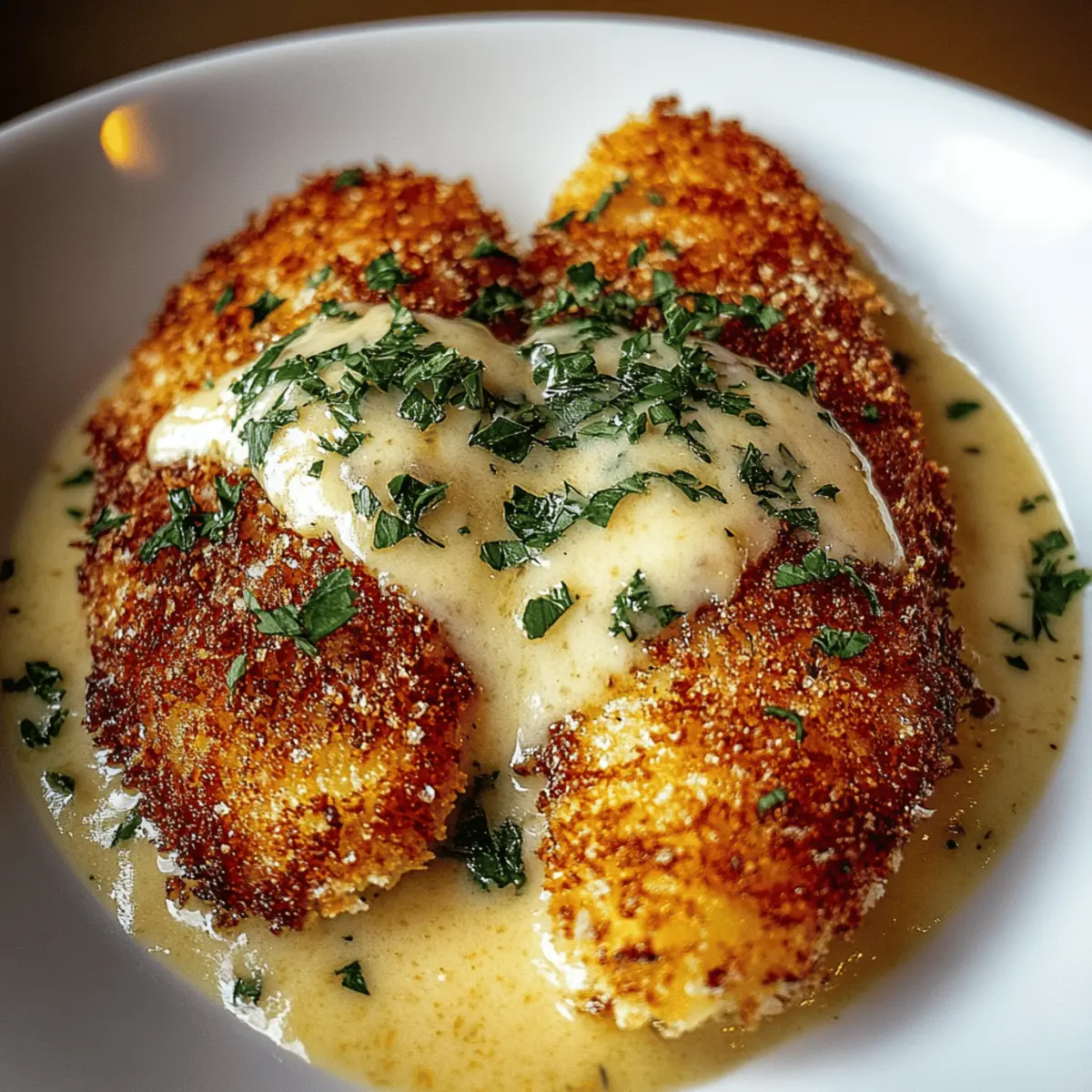 Crispy Parmesan Chicken with a Rich Garlic Sauce