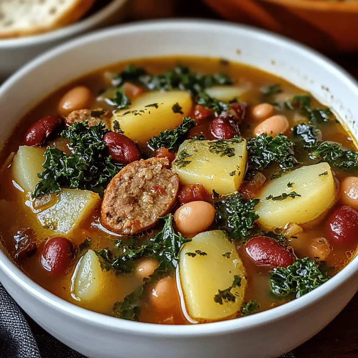Hearty Sausage Soup with Potatoes, Beans, and Kale
