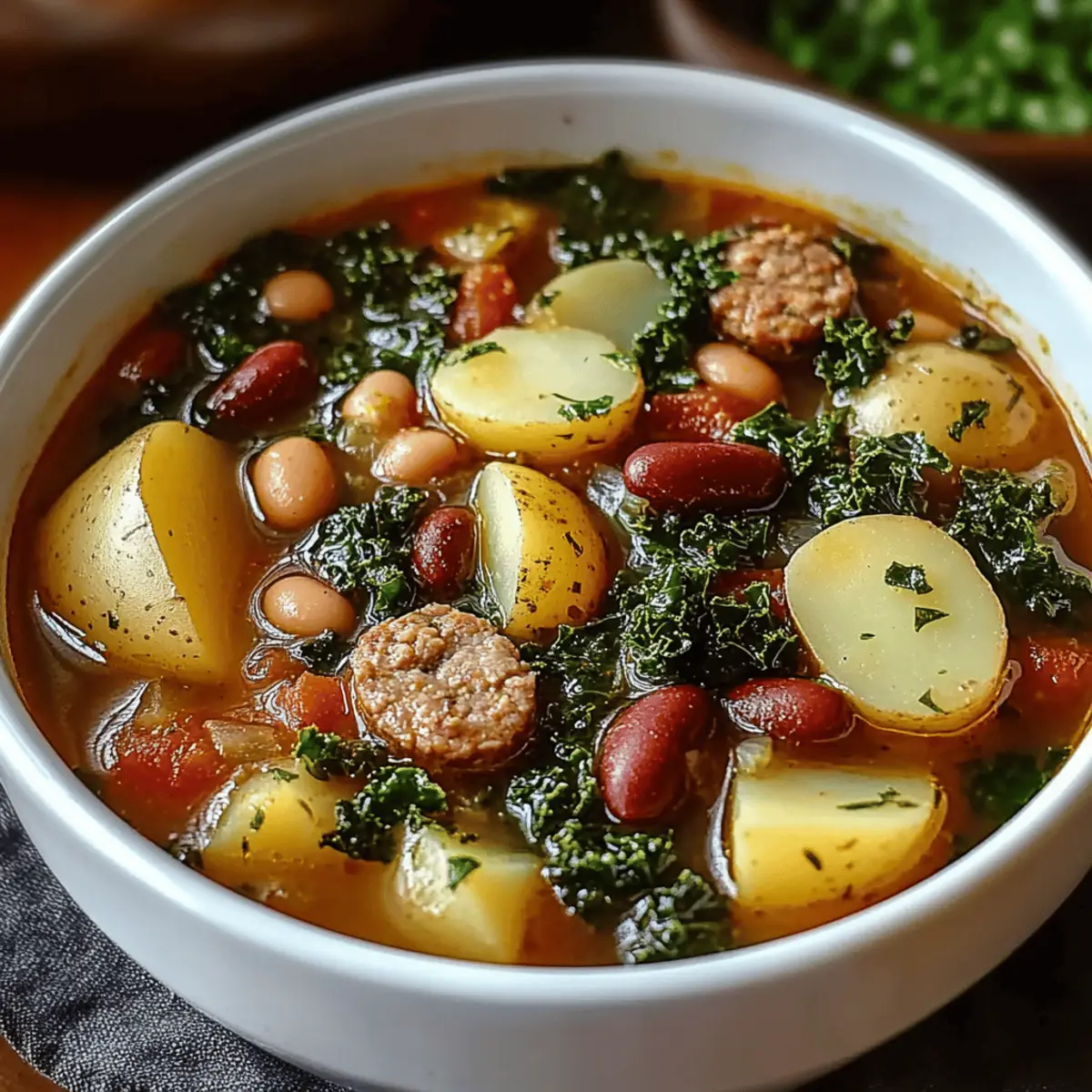 Hearty Sausage Soup with Potatoes, Beans, and Kale