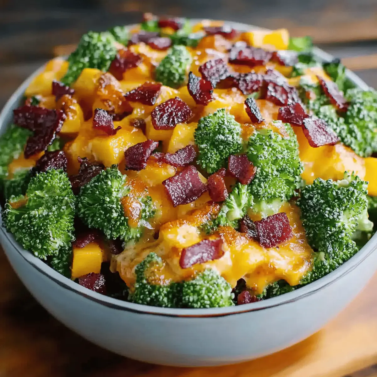 Broccoli Bacon Salad with Raisins and Cheddar Cheese
