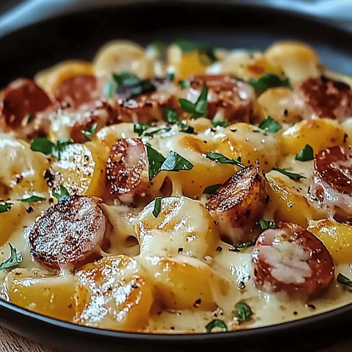 Cheesy Ranch Potatoes and Smoked Beef Sausage