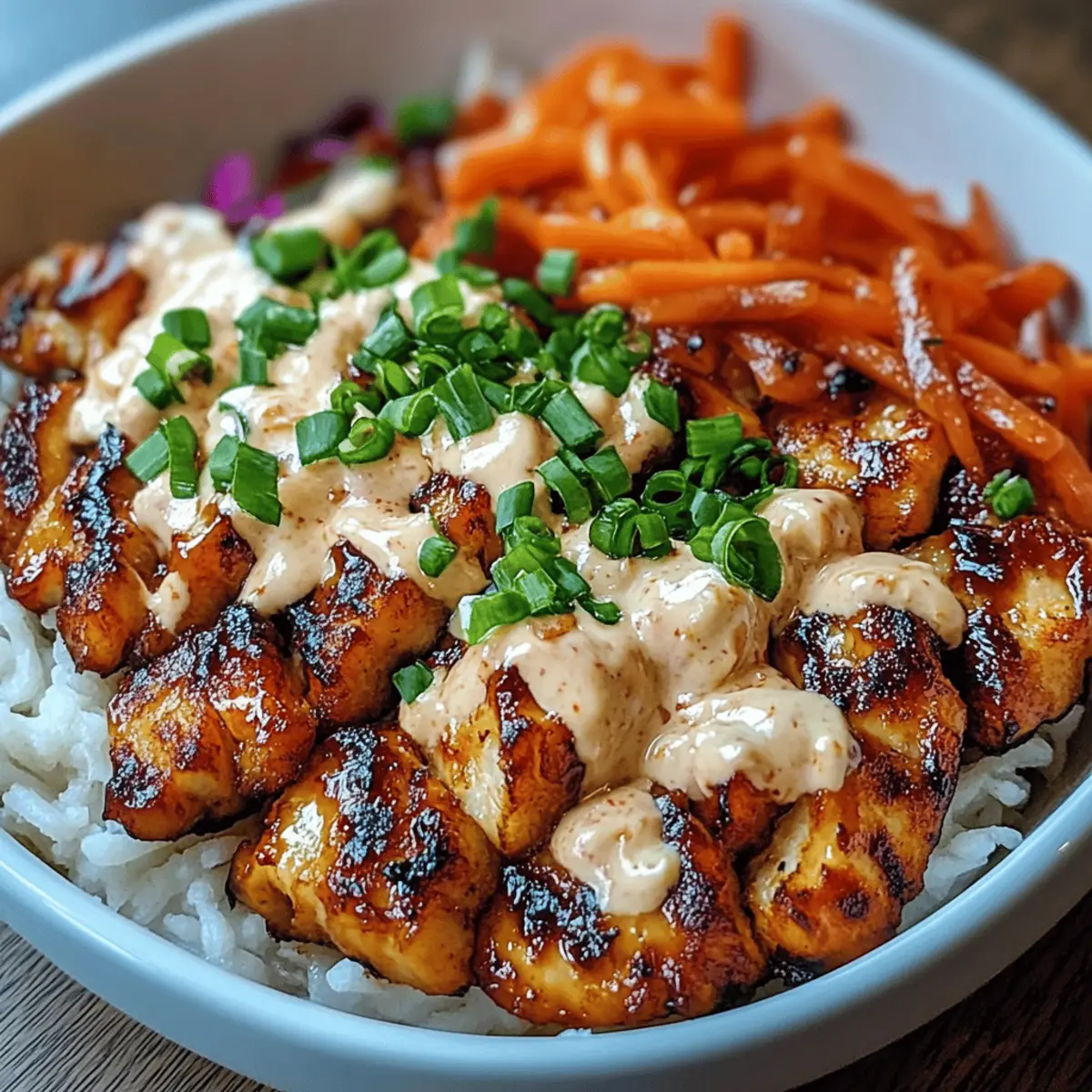 Korean BBQ Chicken Bowls with Gochujang Cream Sauce