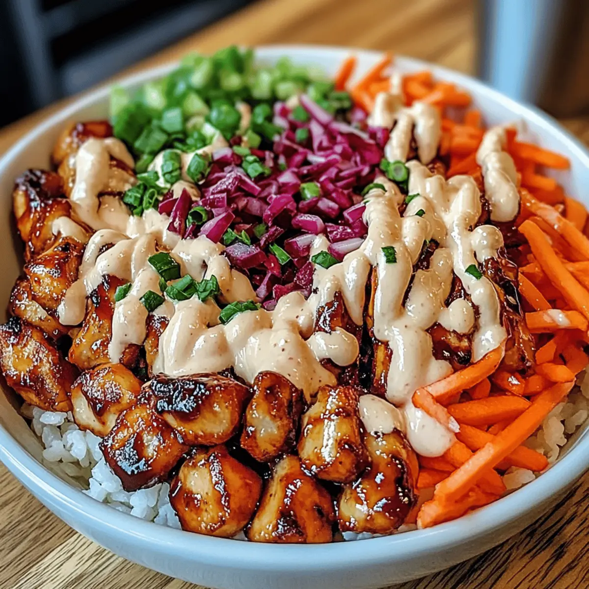 Korean BBQ Chicken Bowls with Gochujang Cream Sauce