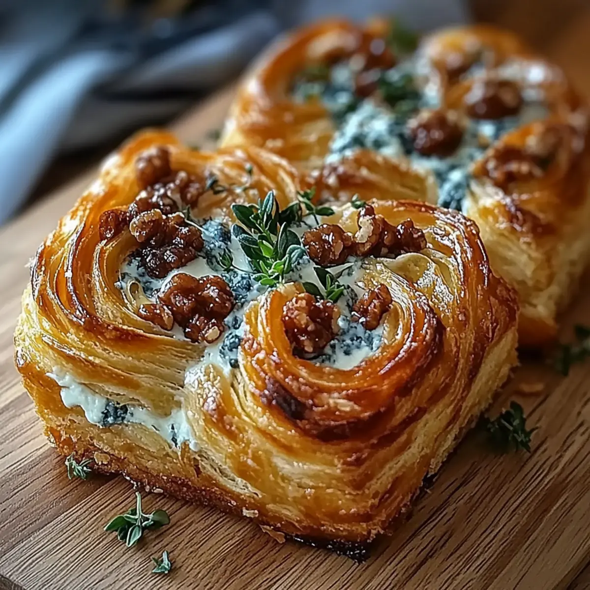 Blue Cheese Walnut Thyme Pull-Apart Puff Pastry Twirl