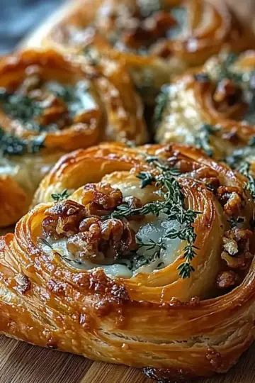 Blue Cheese Walnut Thyme Pull-Apart Puff Pastry Twirl