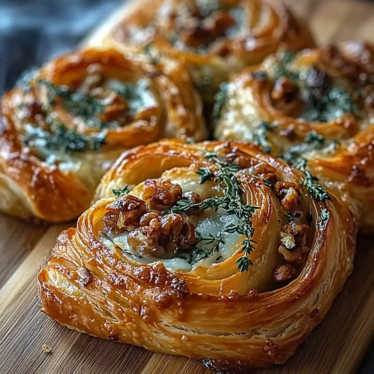 Blue Cheese Walnut Thyme Pull-Apart Puff Pastry Twirl