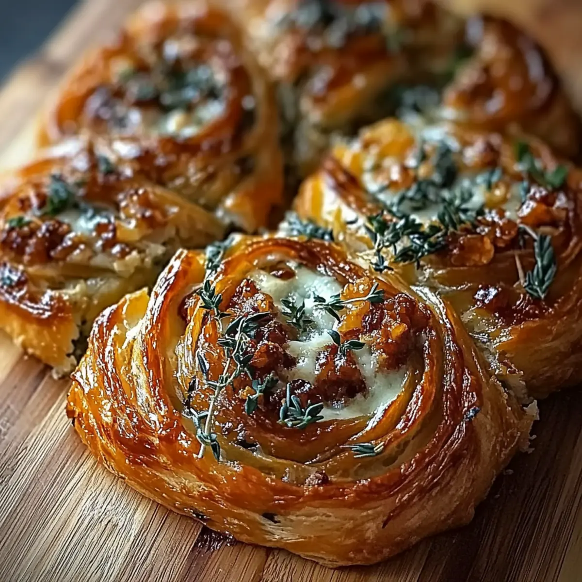 Blue Cheese Walnut Thyme Pull-Apart Puff Pastry Twirl