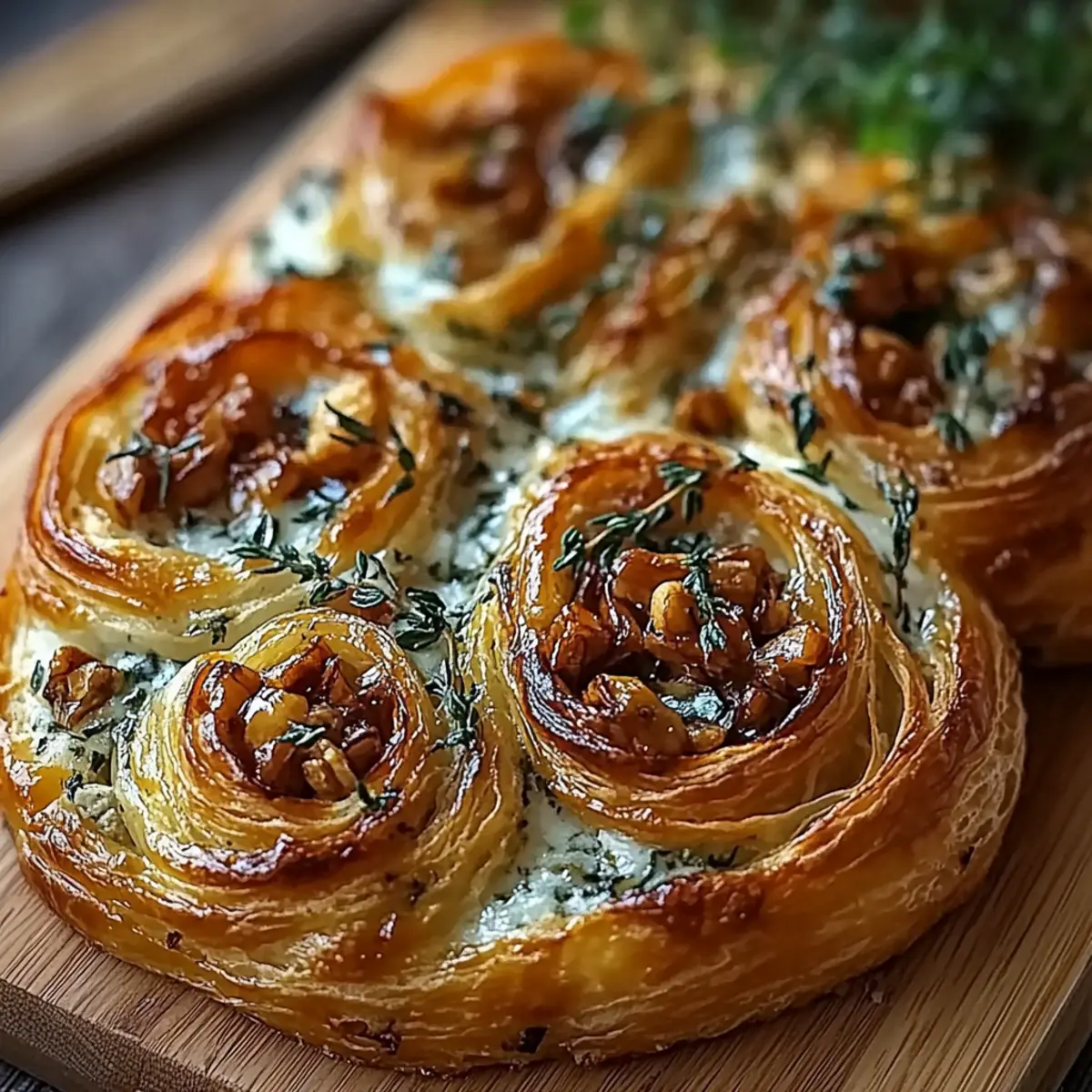 Blue Cheese Walnut Thyme Pull-Apart Puff Pastry Twirl