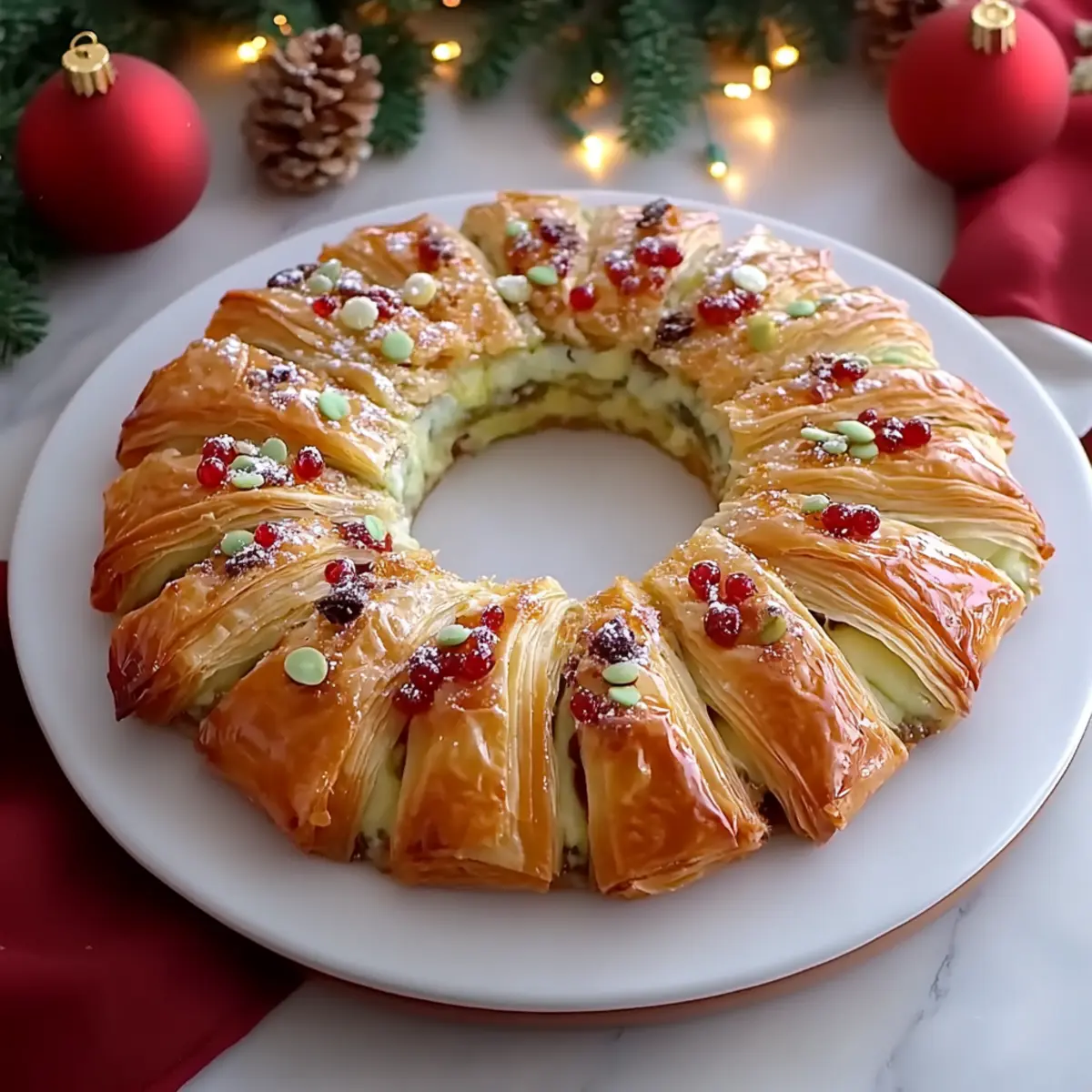 Baklava-Custard Christmas Wreath