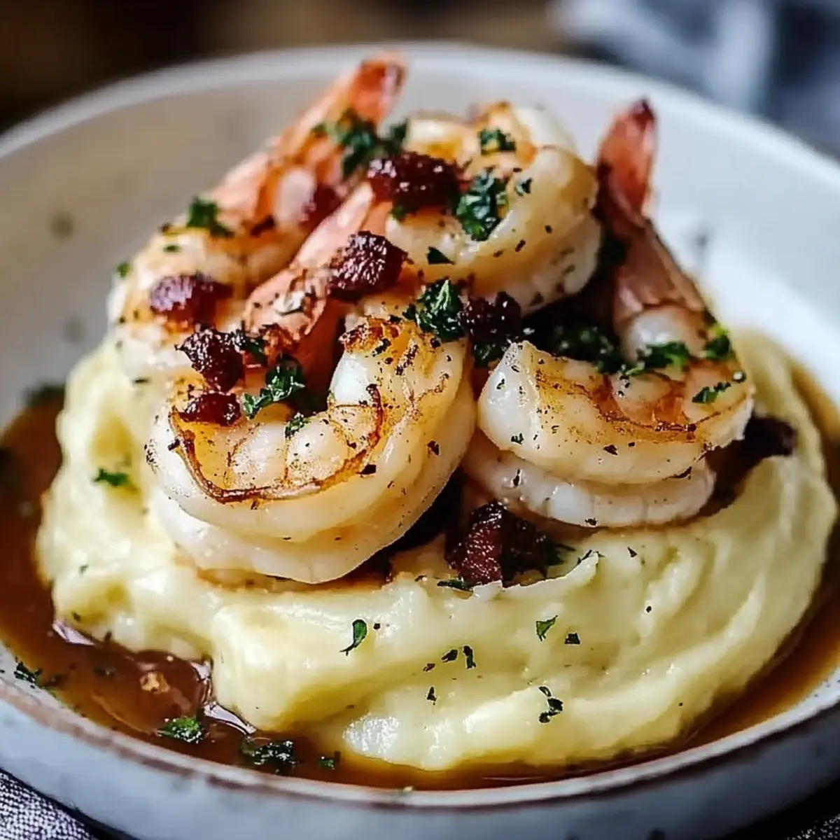 Creamy Garlic Shrimp Over Mashed Potatoes