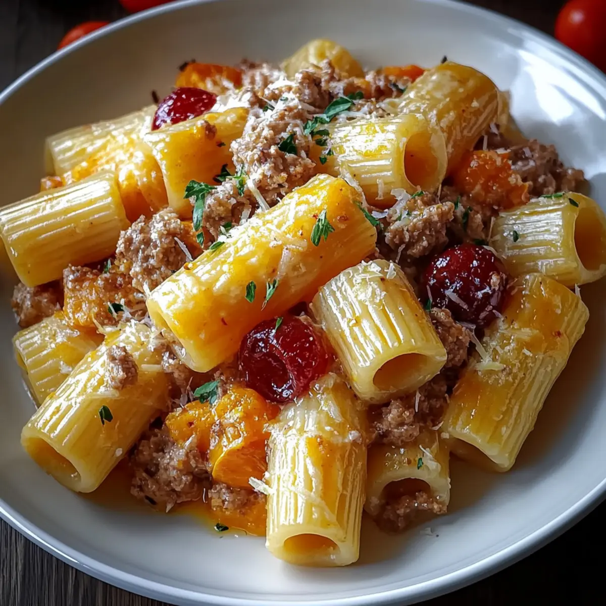 Creamy Rigatoni with Butternut Squash and Spicy Sausage