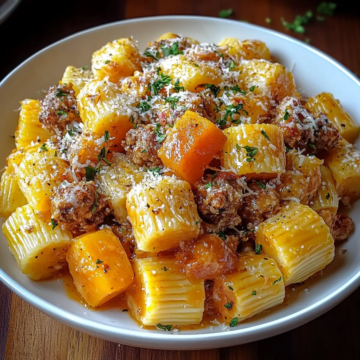 Creamy Rigatoni with Butternut Squash and Spicy Sausage