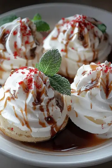 Delicate and Crispy Peppermint Meringues with a Sweet Chocolate Drizzle