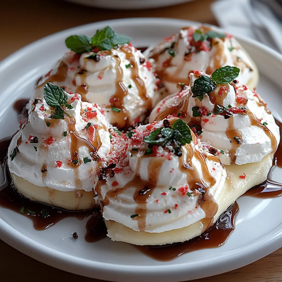 Delicate and Crispy Peppermint Meringues with a Sweet Chocolate Drizzle