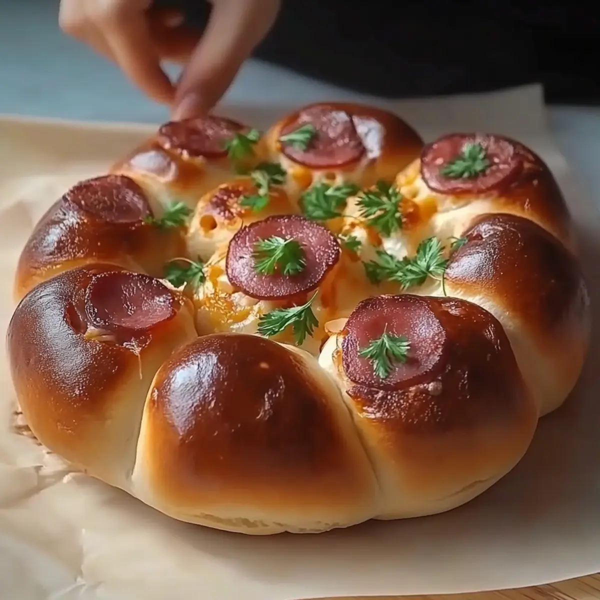 Flower Buns with Cheese and Sausage