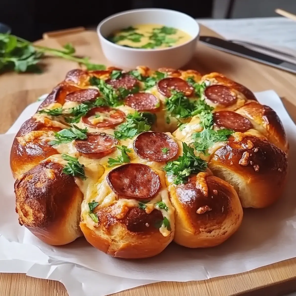 Flower Buns with Cheese and Sausage