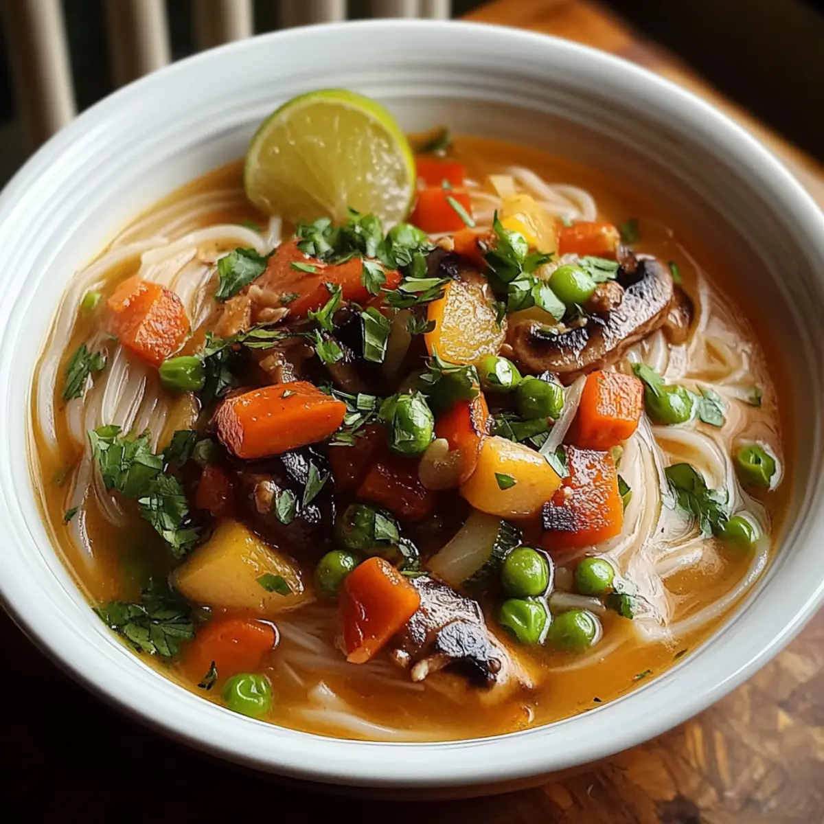 Healing Ginger Garlic Broth with Rice Noodles