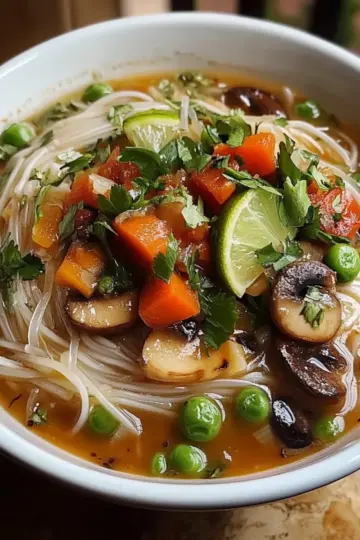 Healing Ginger Garlic Broth with Rice Noodles