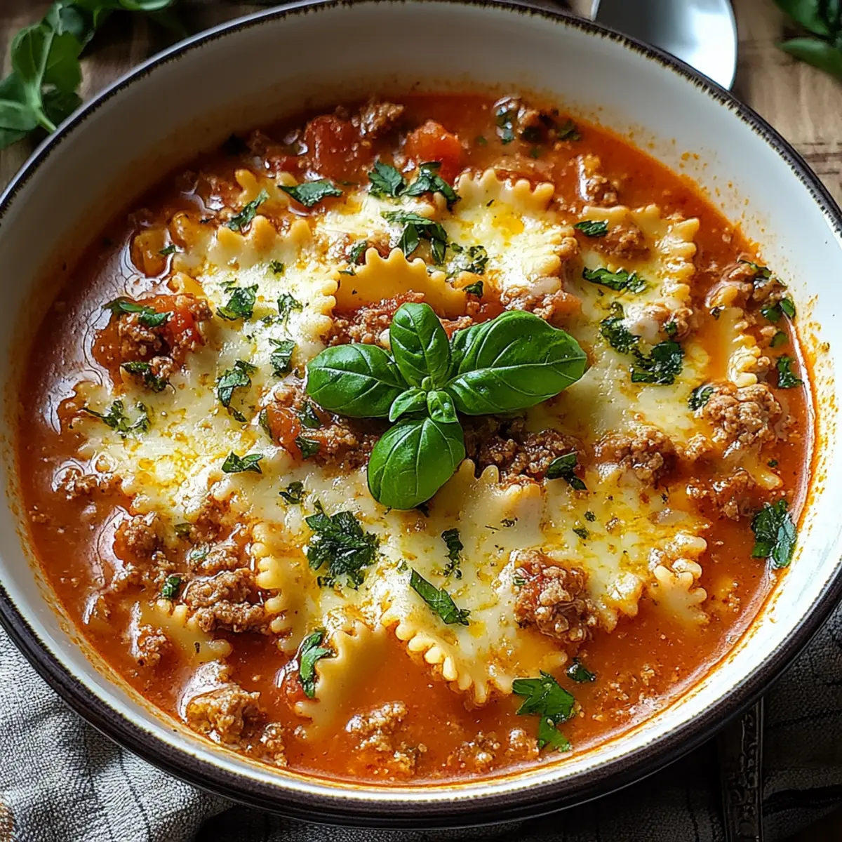 Hearty Cheesy Italian Lasagna Soup with Savory Herbs