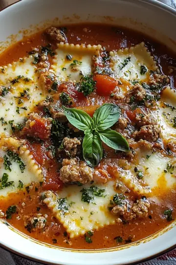 Hearty Cheesy Italian Lasagna Soup with Savory Herbs