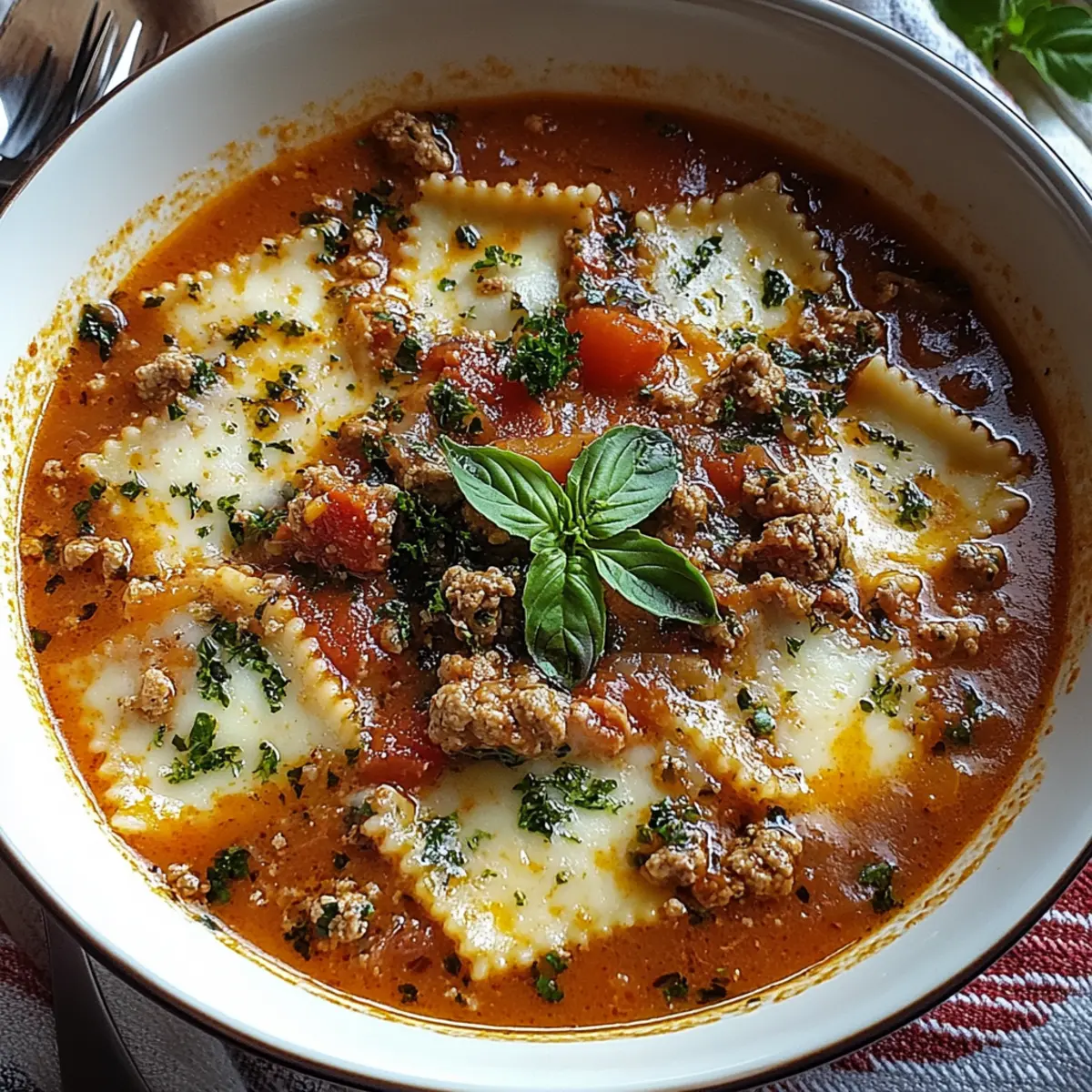 Hearty Cheesy Italian Lasagna Soup with Savory Herbs